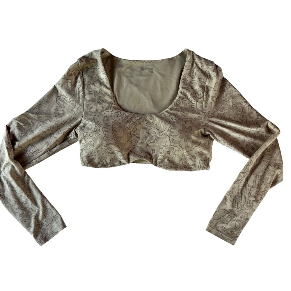 Airie Offline Womens Cropped Long Sleeve Active Top Floral Size Large